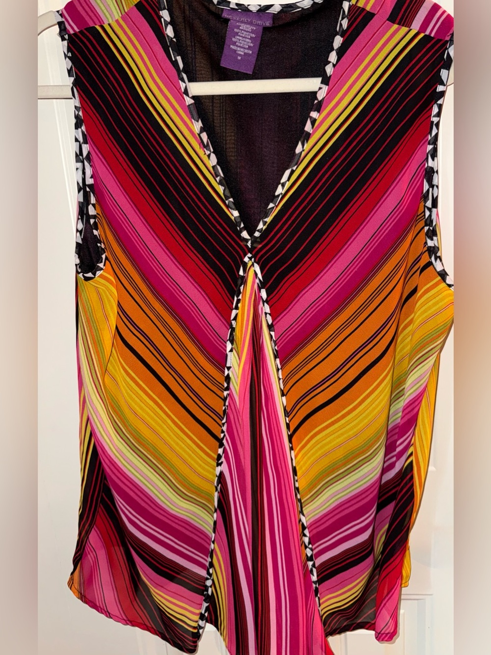 Beverly Drive Multicolor Striped Sleeveless V-Neck Tank 1X